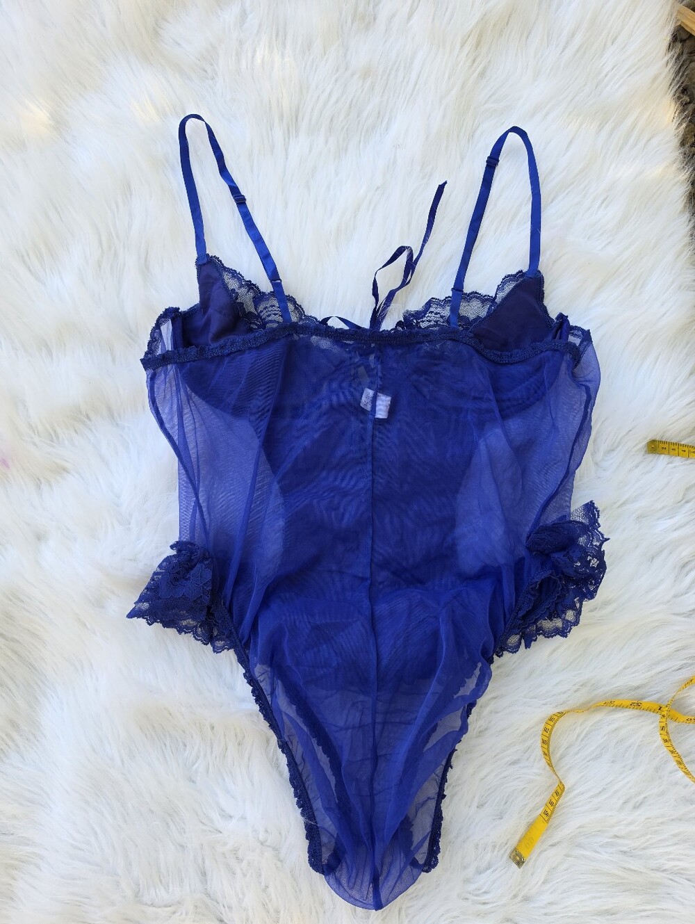 Vtg 80's 90's Royal Blue Satin Lace Lingerie Teddy Bodysuit Romantic Boudoir - Picture 4 of 12